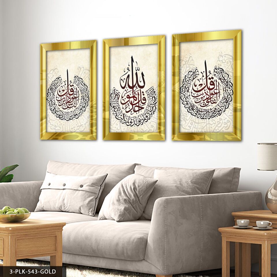 Felak Nas İhlas Suresi 3 Parça Pleksi Aynalı Tablo 40 x 60 CM - Gold