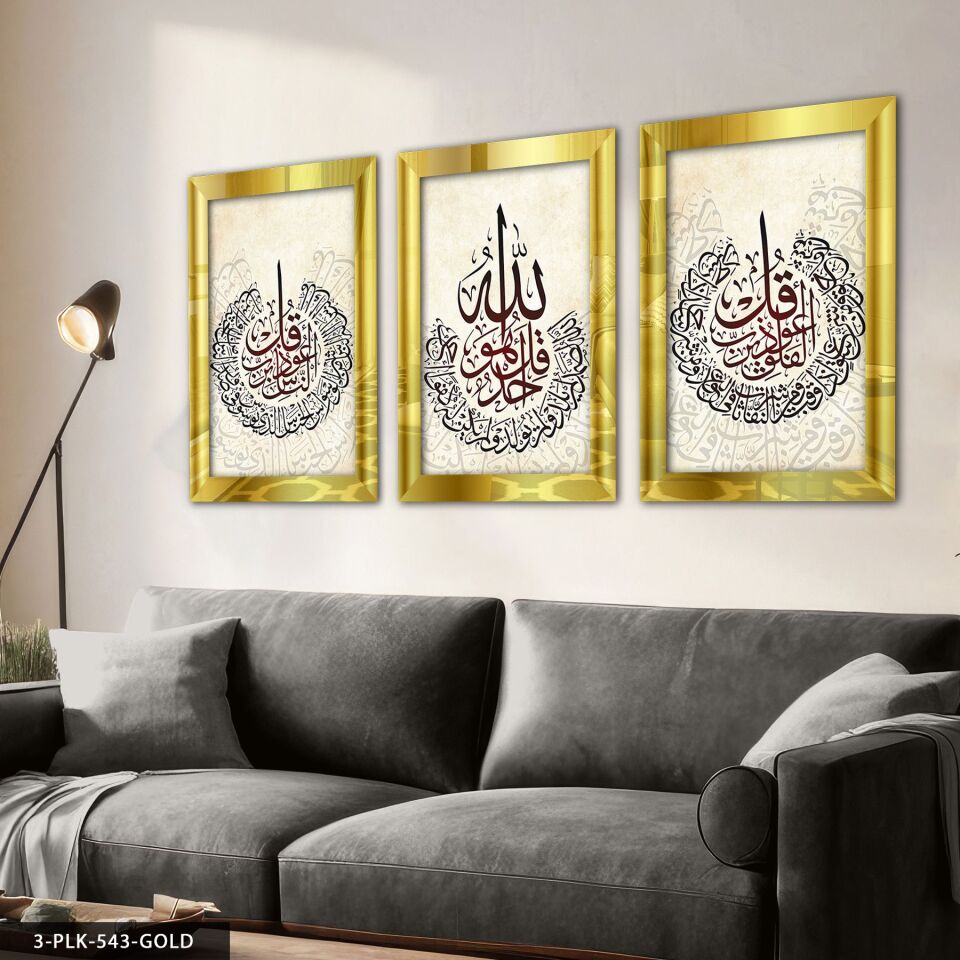 Felak Nas İhlas Suresi 3 Parça Pleksi Aynalı Tablo 40 x 60 CM - Gold