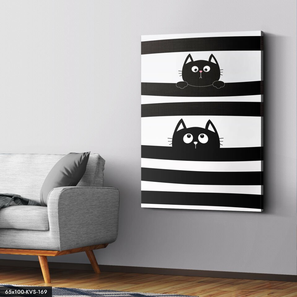 Siyah Beyaz Kedi Kanvas - Canvas Tablo