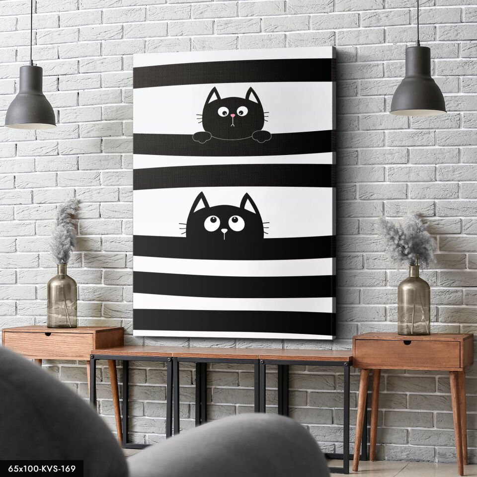 Siyah Beyaz Kedi Kanvas - Canvas Tablo