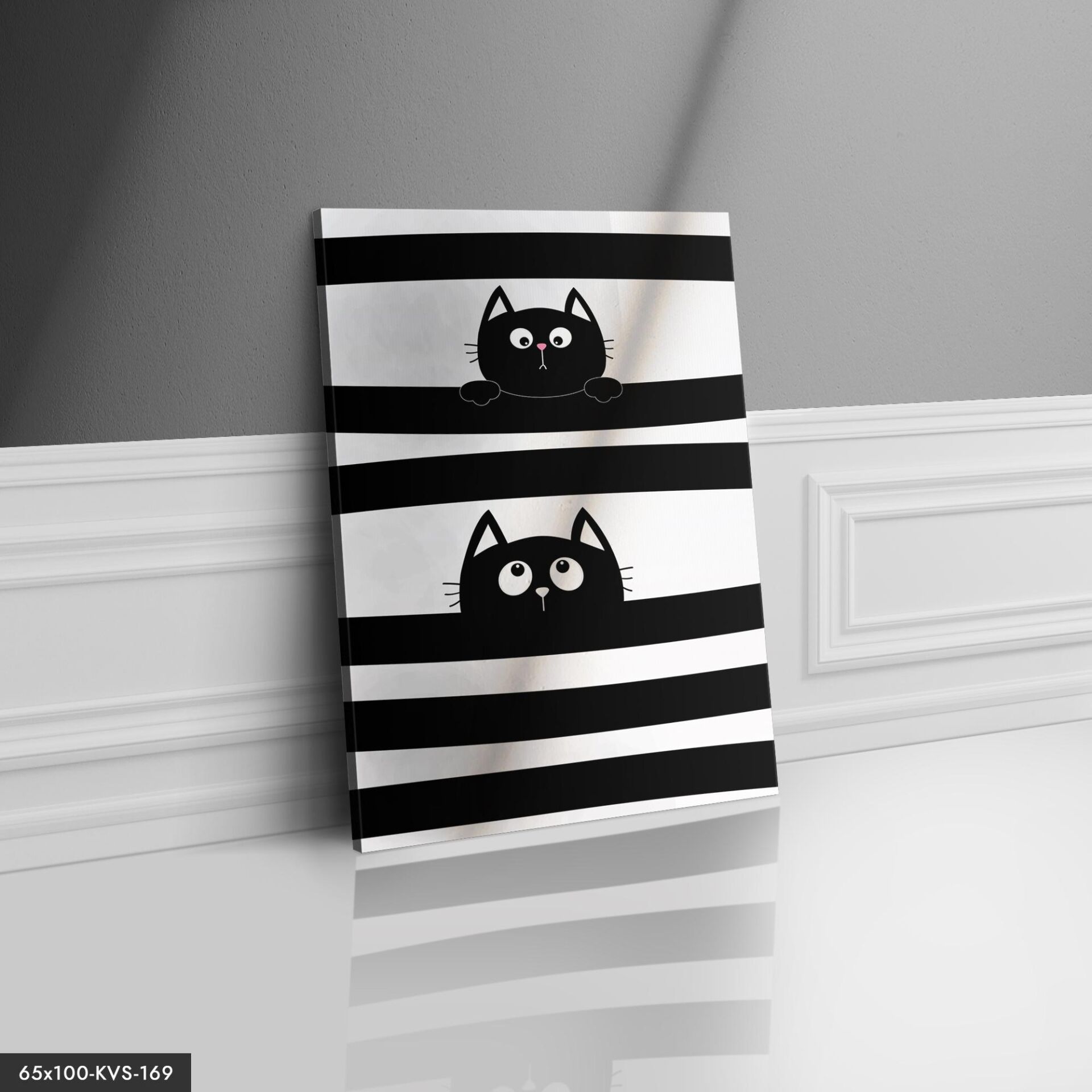 Siyah Beyaz Kedi Kanvas - Canvas Tablo 40 x 30 CM - Çok Renkli