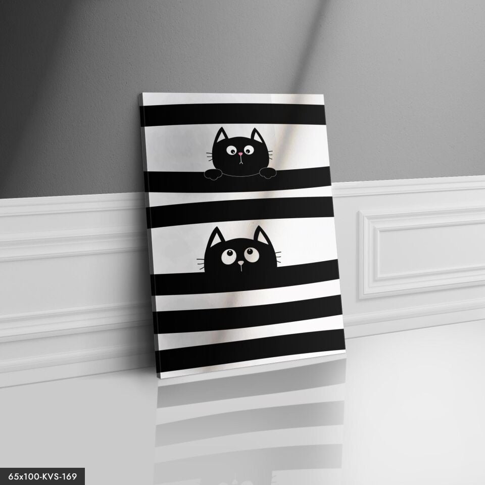 Siyah Beyaz Kedi Kanvas - Canvas Tablo 140 x 90 CM - Çok Renkli