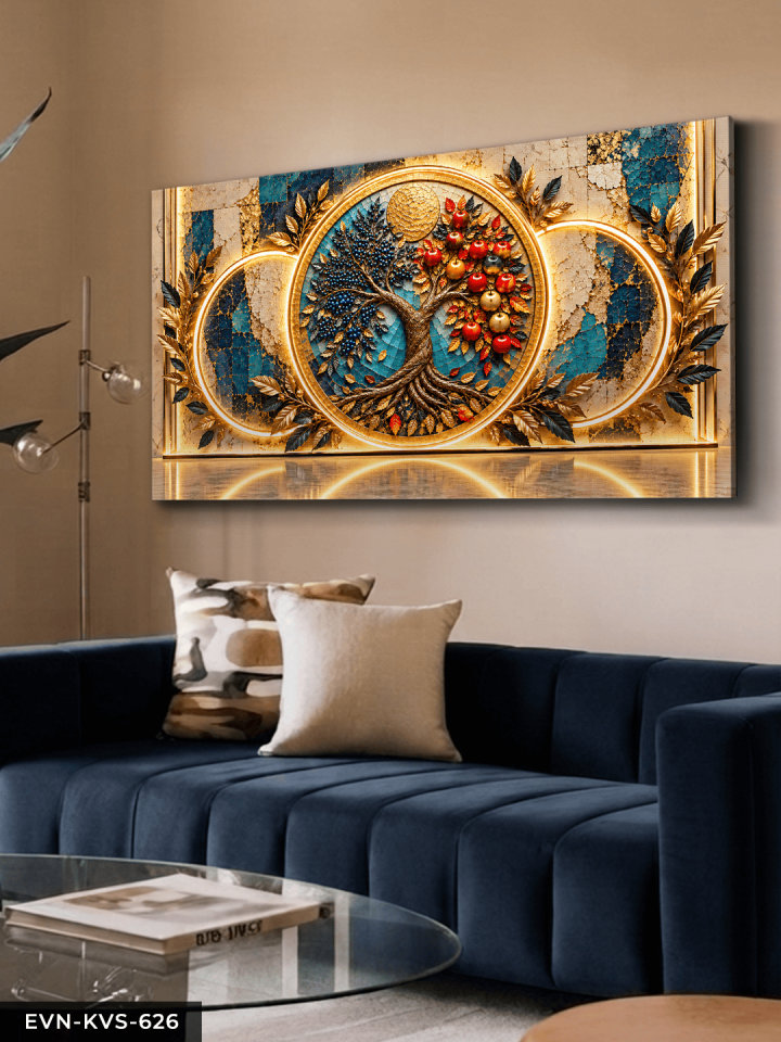 Yuvarlak Desenler ve Elma Ağacı Tek Parça Işıksız Kanvas - Canvas Tablo