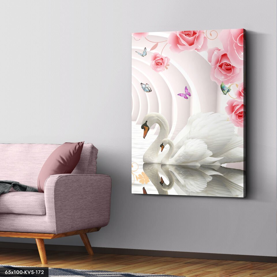 Kuğu Çiçekler Kanvas - Canvas Tablo