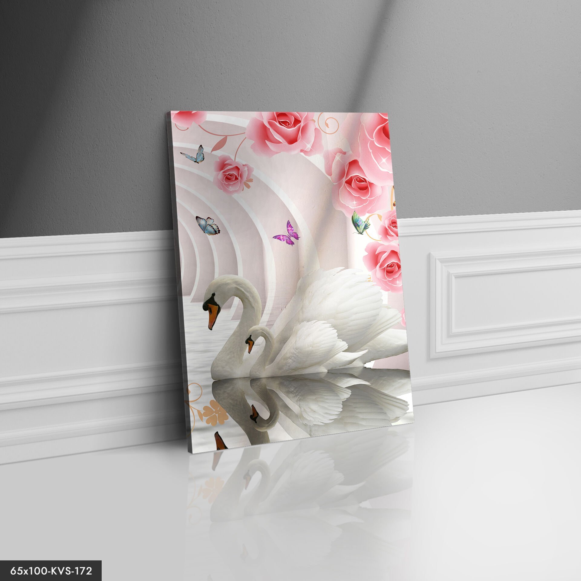 Kuğu Çiçekler Kanvas - Canvas Tablo