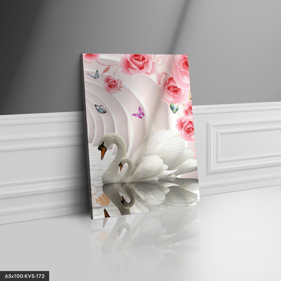 Kuğu Çiçekler Kanvas - Canvas Tablo