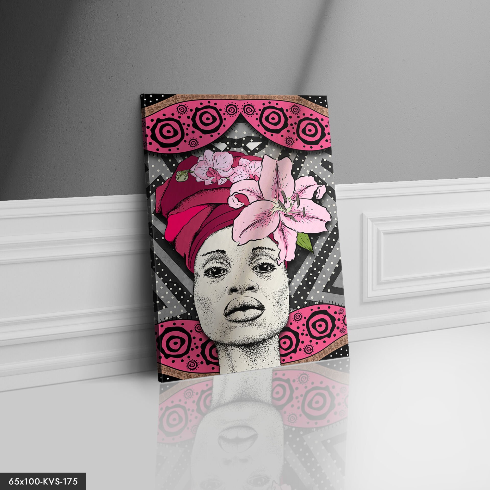 Pembe Çiçekli Kadın Kanvas - Canvas Tablo