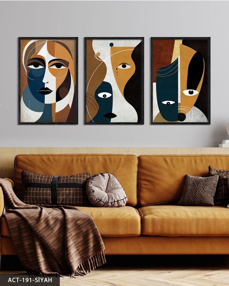 Soyut Sanat Portre 3 Parça Ahşap Çerçeveli Tablo ACT Siyah - 20 x 30 CM