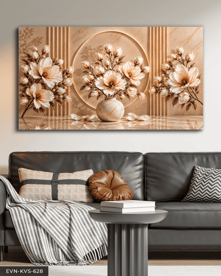 Vazoda Narin Beyaz Çiçekler Tek Parça Kanvas - Canvas Tablo
