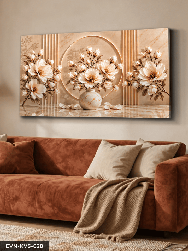 Vazoda Narin Beyaz Çiçekler Tek Parça Kanvas - Canvas Tablo