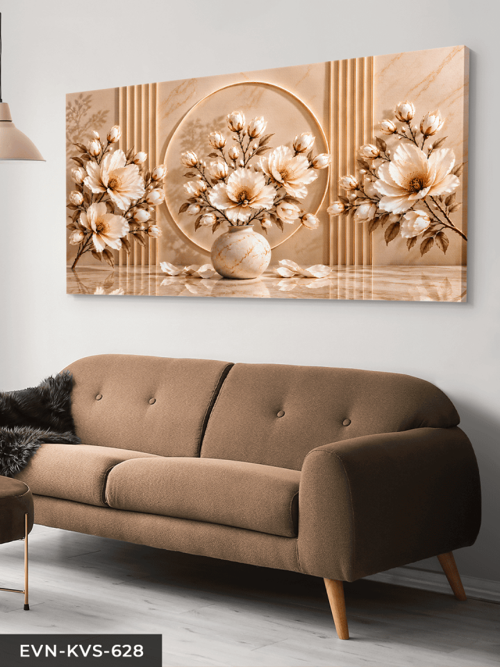Vazoda Narin Beyaz Çiçekler Tek Parça Kanvas - Canvas Tablo