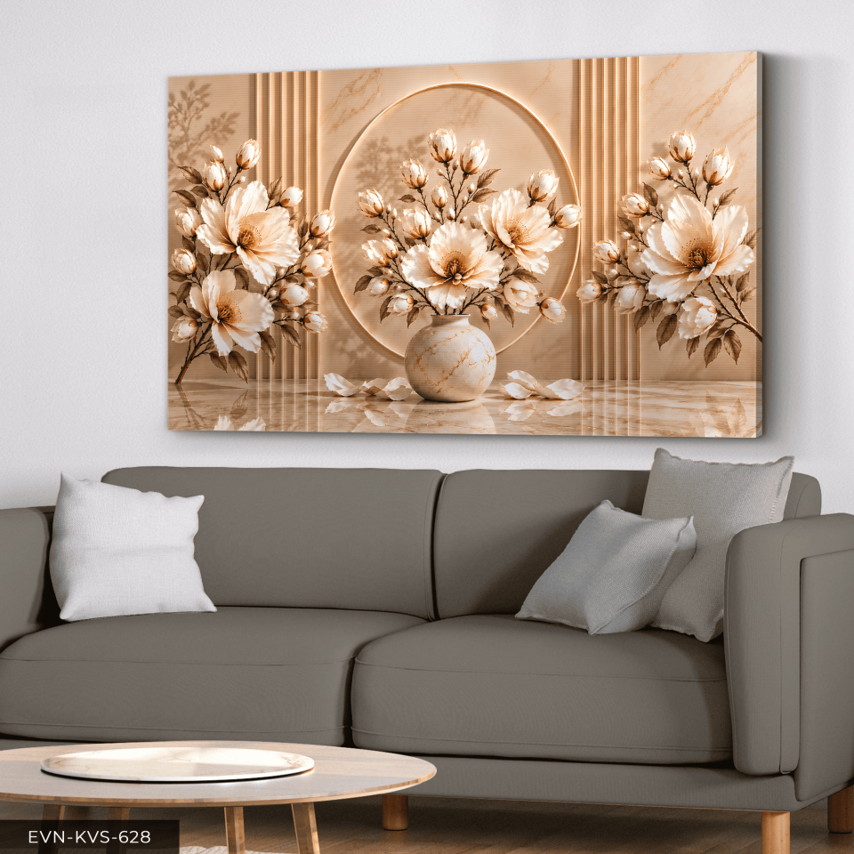 Vazoda Narin Beyaz Çiçekler Tek Parça Kanvas - Canvas Tablo