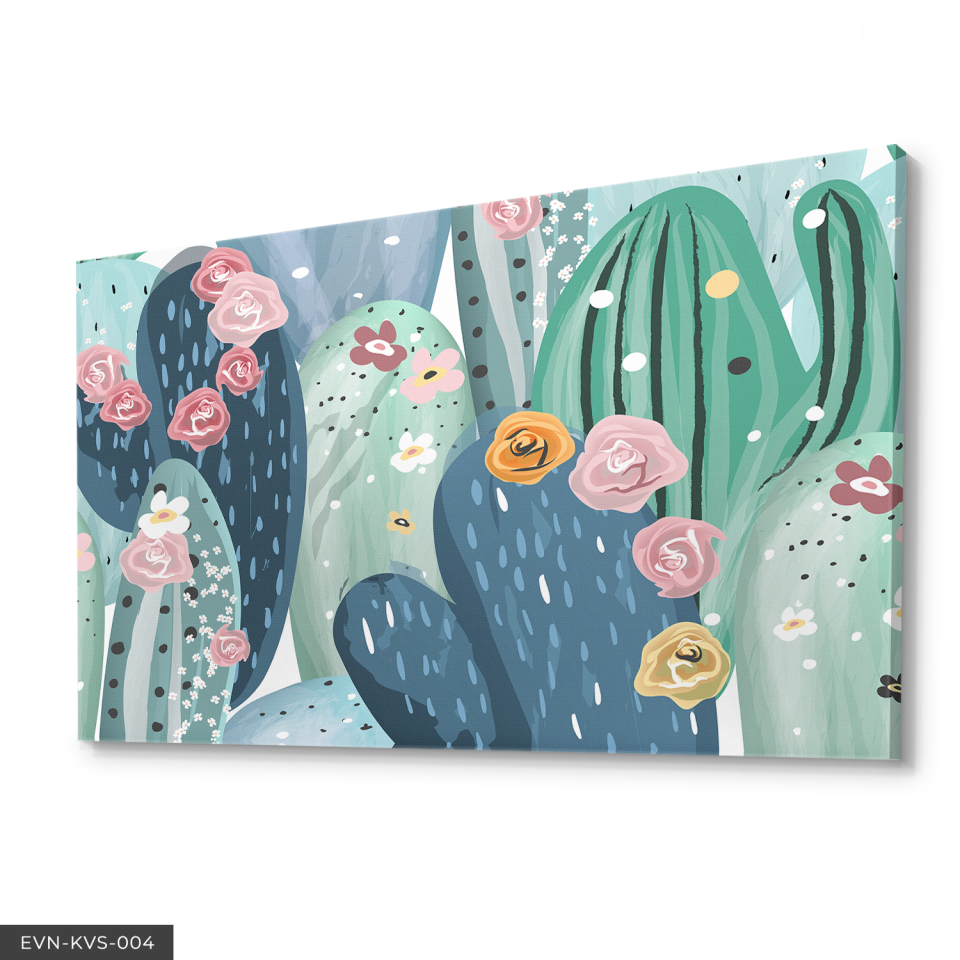 Çiçekli Kaktüs Tek Parça Kanvas Canvas Tablo Tablo