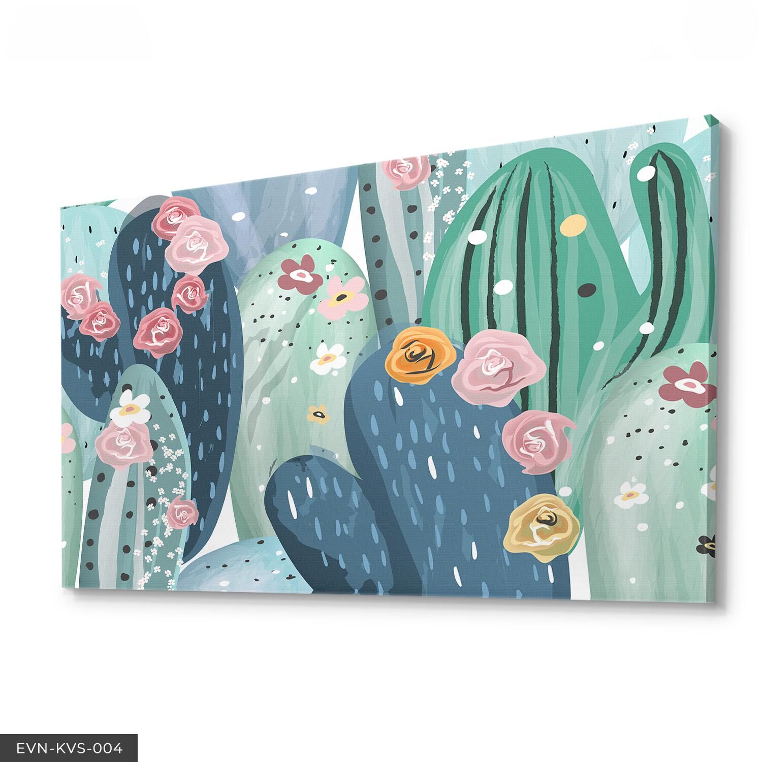 Çiçekli Kaktüs Tek Parça Kanvas Canvas Tablo Tablo 40 x 30 CM - Çok Renkli