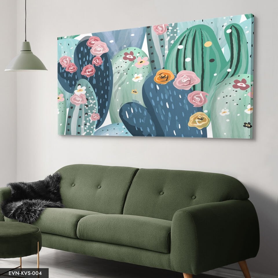 Çiçekli Kaktüs Tek Parça Kanvas Canvas Tablo Tablo