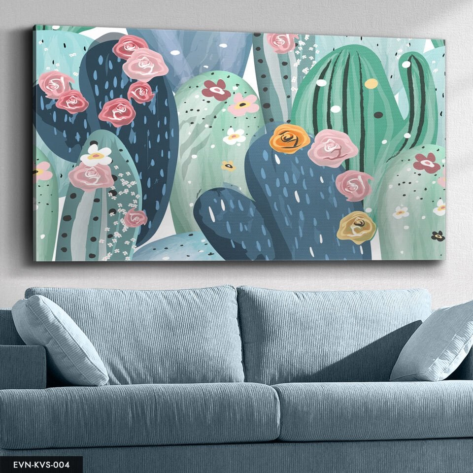 Çiçekli Kaktüs Tek Parça Kanvas Canvas Tablo Tablo