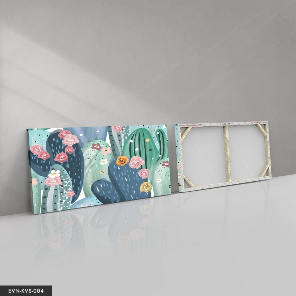 Çiçekli Kaktüs Tek Parça Kanvas Canvas Tablo Tablo