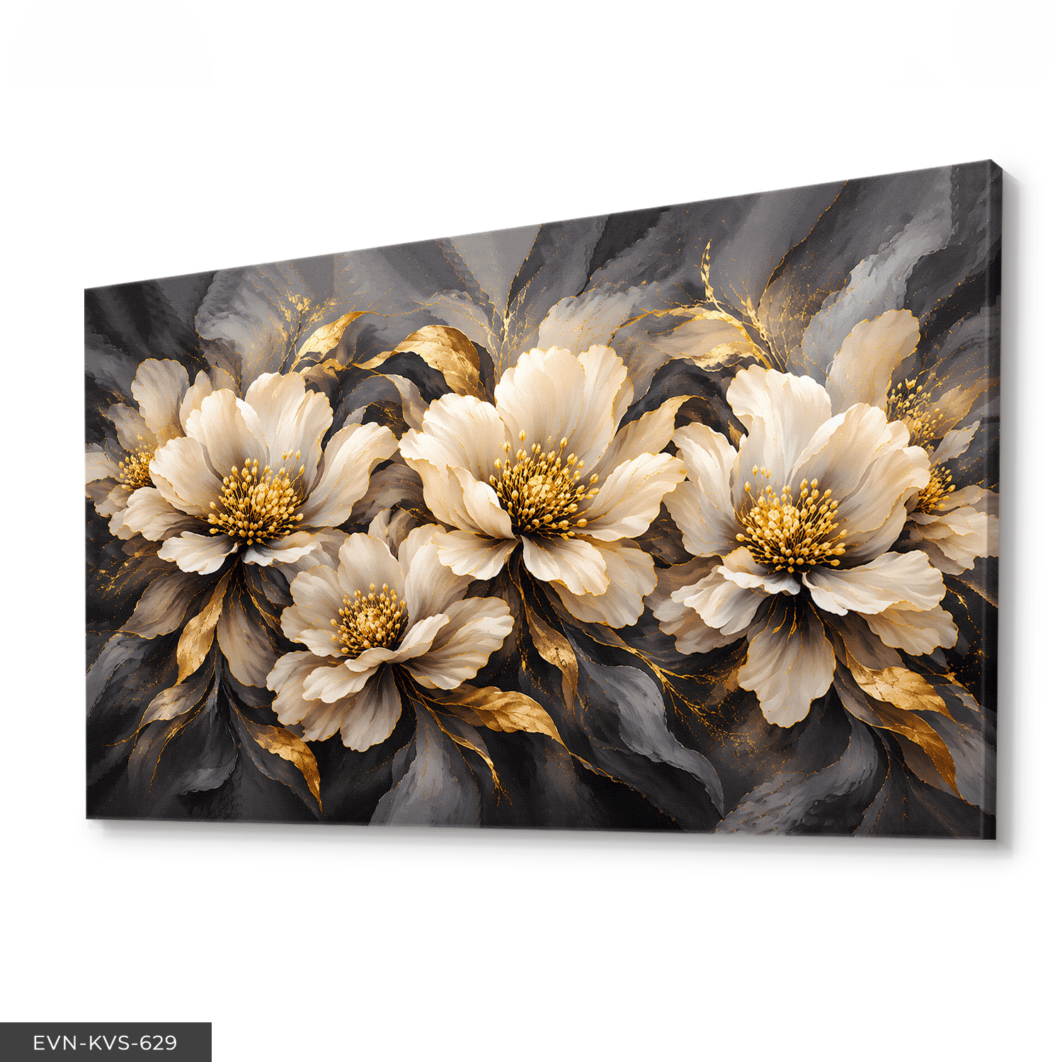 Siyah Gold Çiçekli Tek Parça Kanvas - Canvas Tablo
