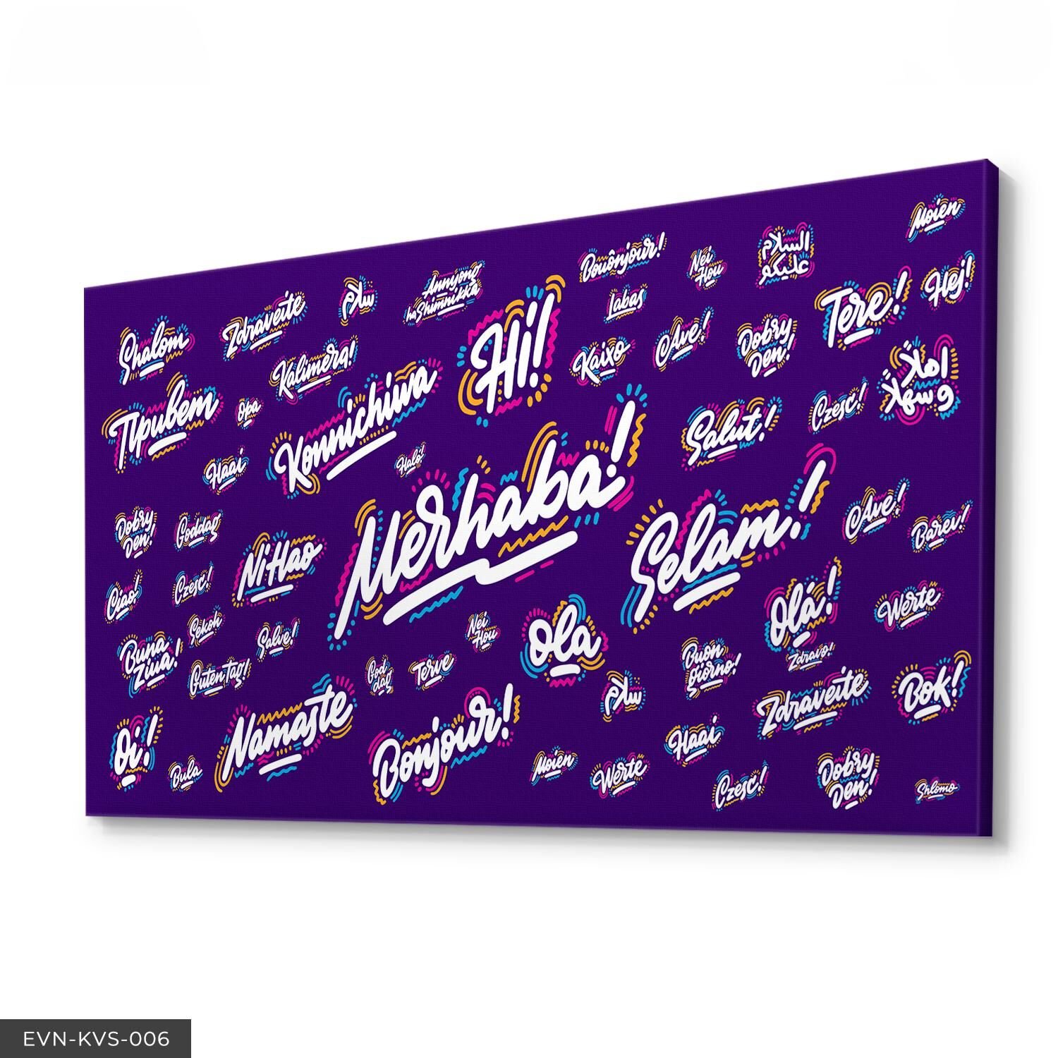 Dünya Dilleri Merhaba Tek Parça Kanvas Canvas Tablo Tablo 40 x 30 CM - Çok Renkli