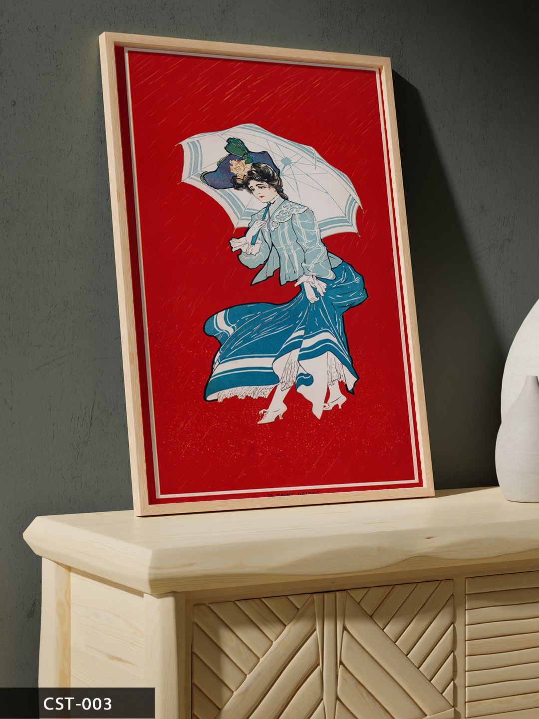 Şemşiyeli Kadın Tek Parça Ahşap Çerçeveli Tablo Naturel - 20 x 30 CM