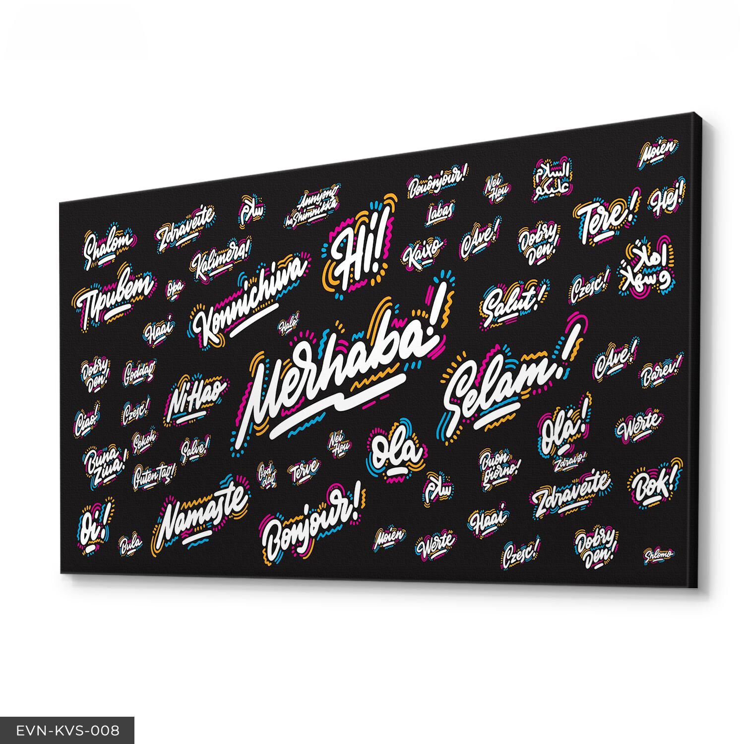 Dünya Dilleri Merhaba Tek Parça Kanvas Canvas Tablo Tablo 40 x 30 CM - Çok Renkli