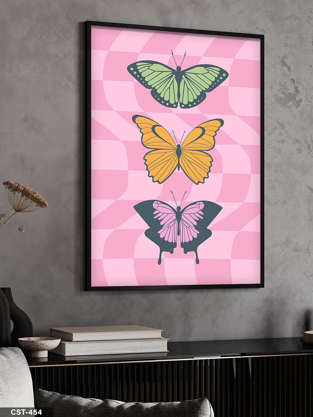 Kelebekler Tek Parça Ahşap Çerçeveli Tablo Siyah - 40 x 60 CM
