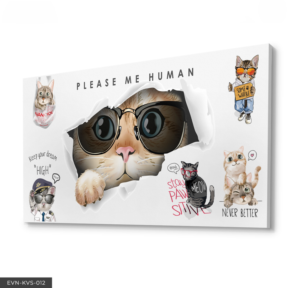 Gözlüklü Kedi Kanvas Tablo