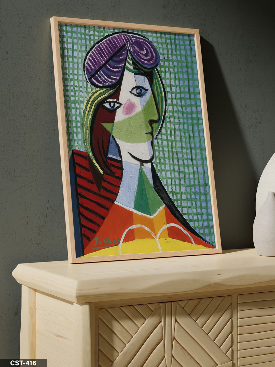 Pablo Picasso Şapkalı Kadın Tek Parça Ahşap Çerçeveli Tablo Naturel - 30 x 40 CM