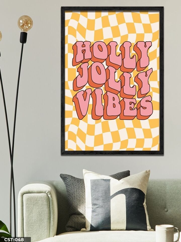 Holly Jolly Vibes Tek Parça Ahşap Çerçeveli Tablo Siyah - 30 x 40 CM