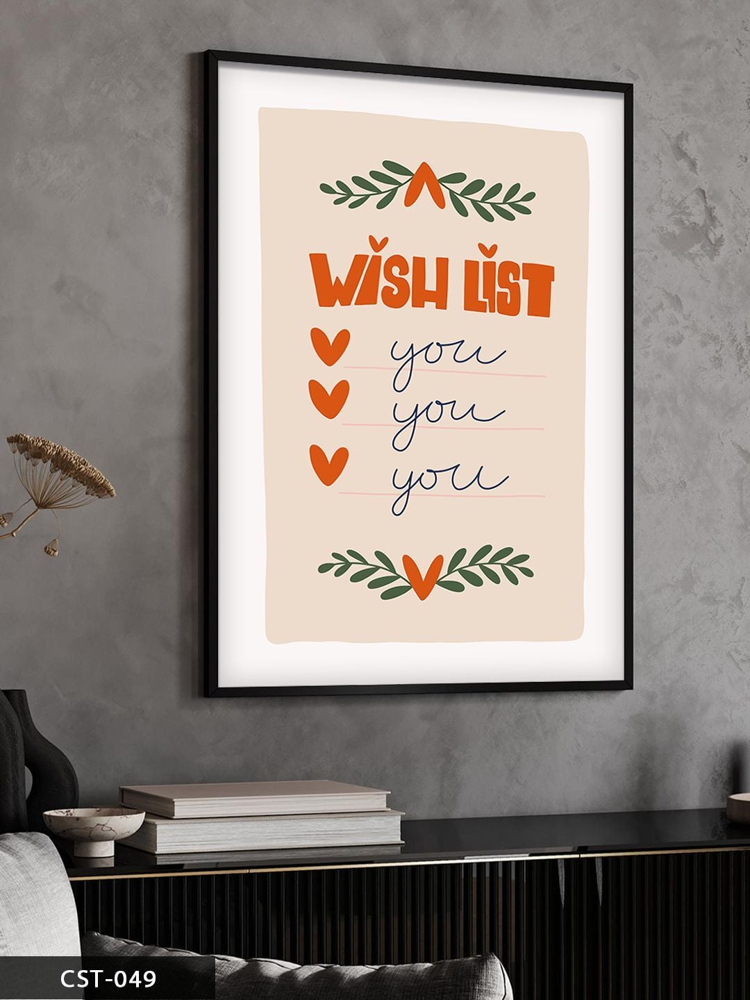 Wish List You, Dilek Listesi Sen Tek Parça Ahşap Çerçeveli Tablo Siyah - 30 x 40 CM