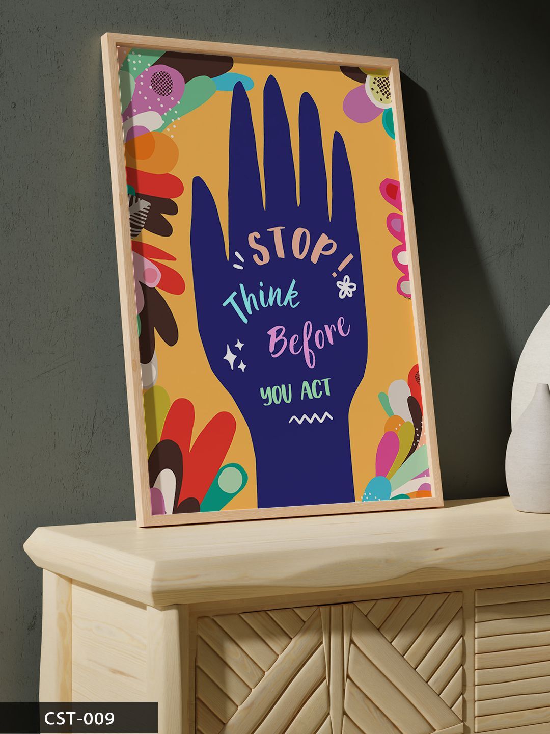 Stop Think Before Tek Parça Ahşap Çerçeveli Tablo Naturel - 20 x 30 CM