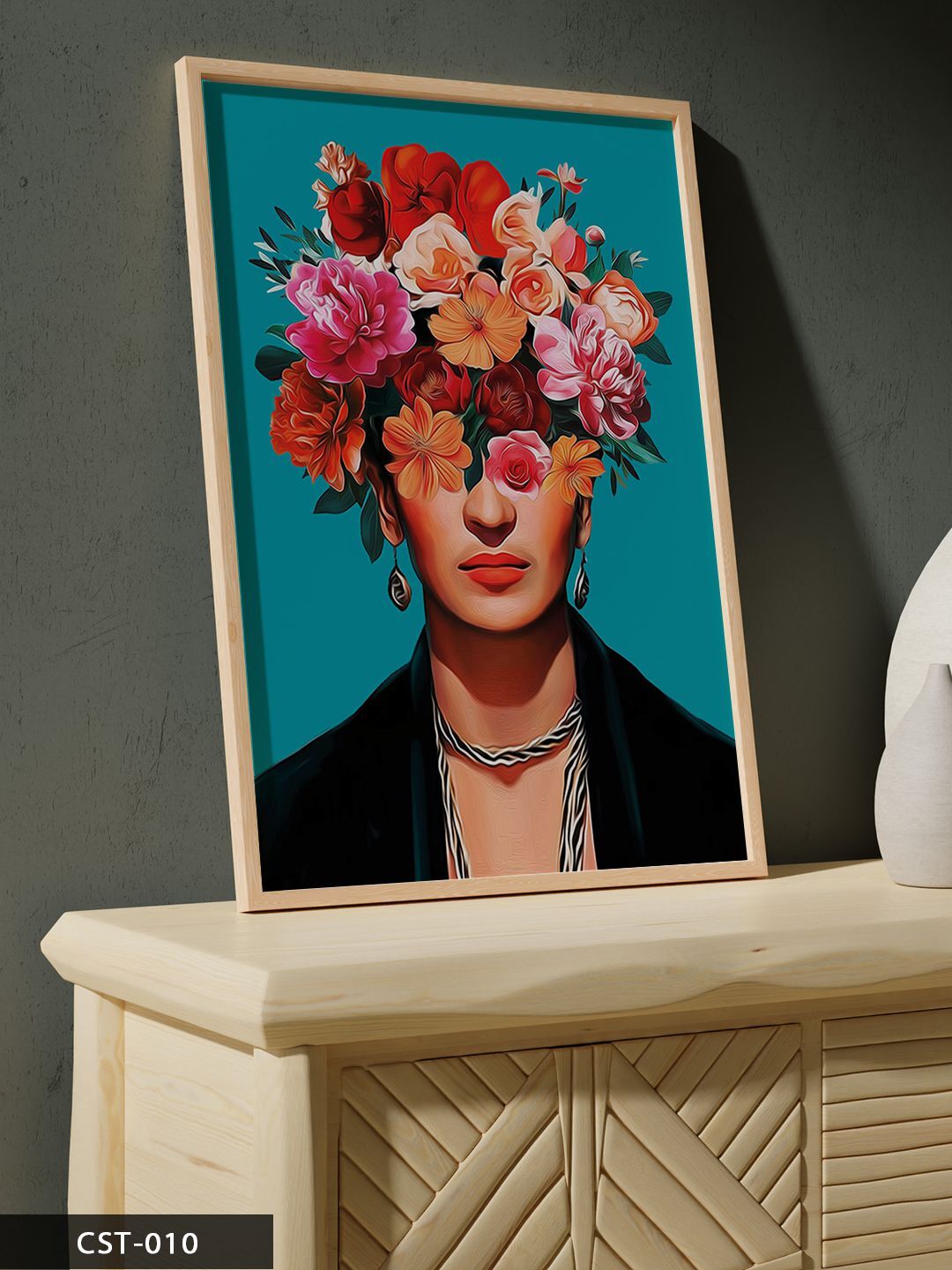 Kahlo Tek Parça Ahşap Çerçeveli Tablo Naturel - 20 x 30 CM