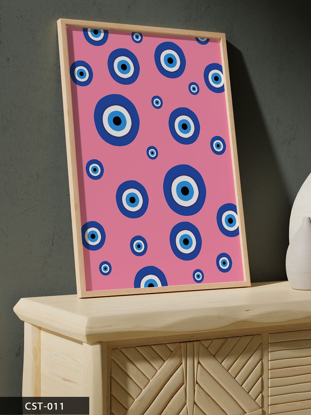 Nazar Boncuğu Tek Parça Ahşap Çerçeveli Tablo Naturel - 20 x 30 CM