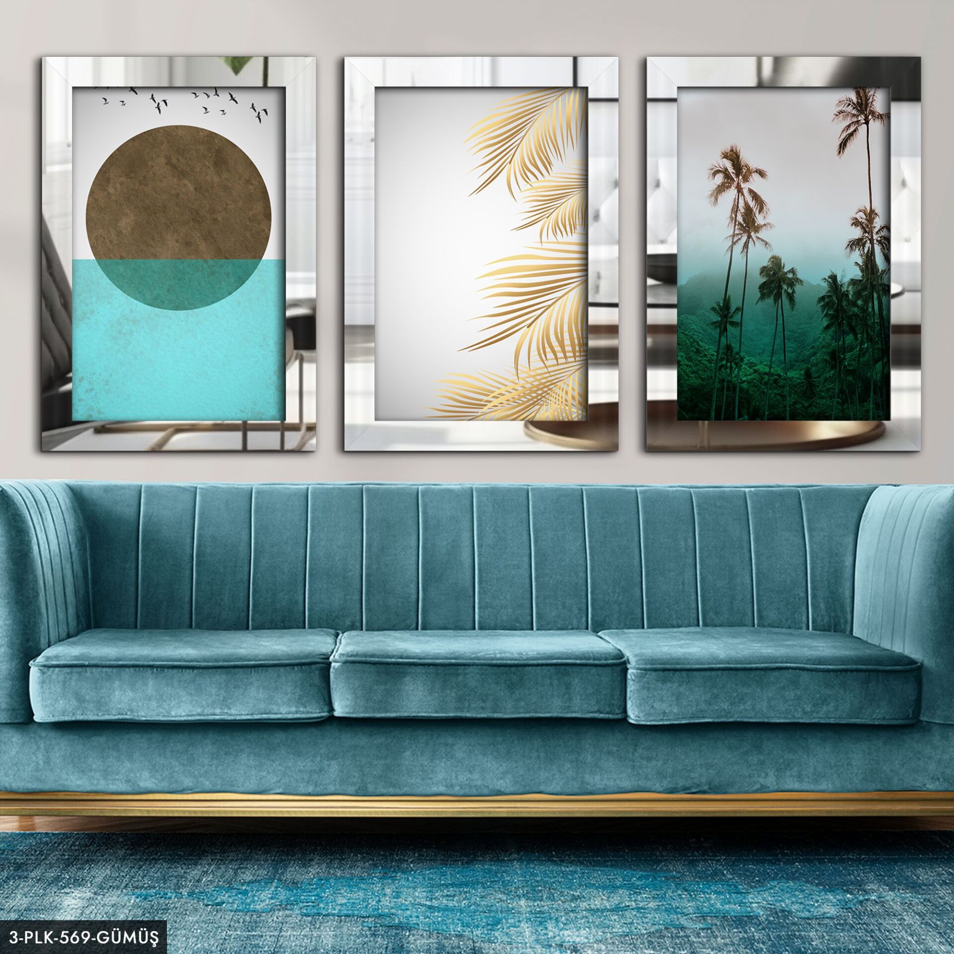 Doğa 3 Parça Pleksi Aynalı Tablo 40 x 60 CM - Gümüş