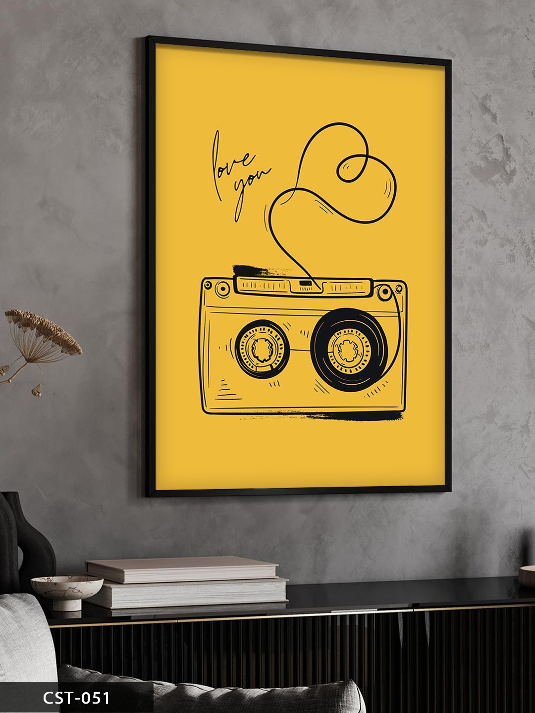 Kaset Çalar Love You Tek Parça Ahşap Çerçeveli Tablo Siyah - 30 x 40 CM