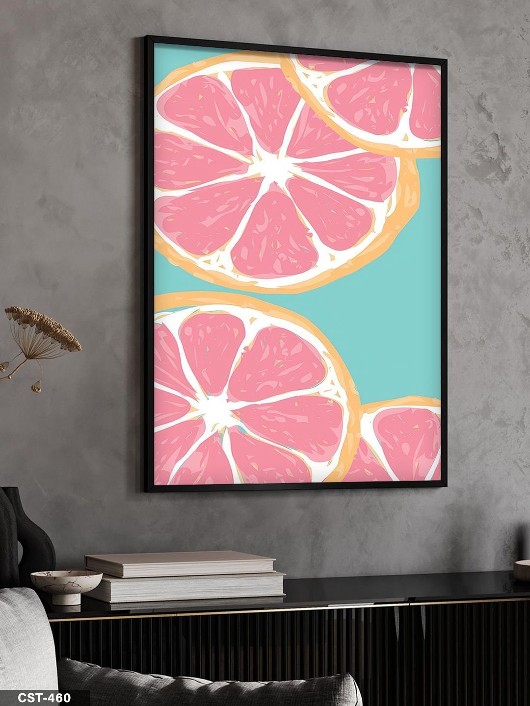 Pembe Limon Tek Parça Ahşap Çerçeveli Tablo Siyah - 40 x 60 CM