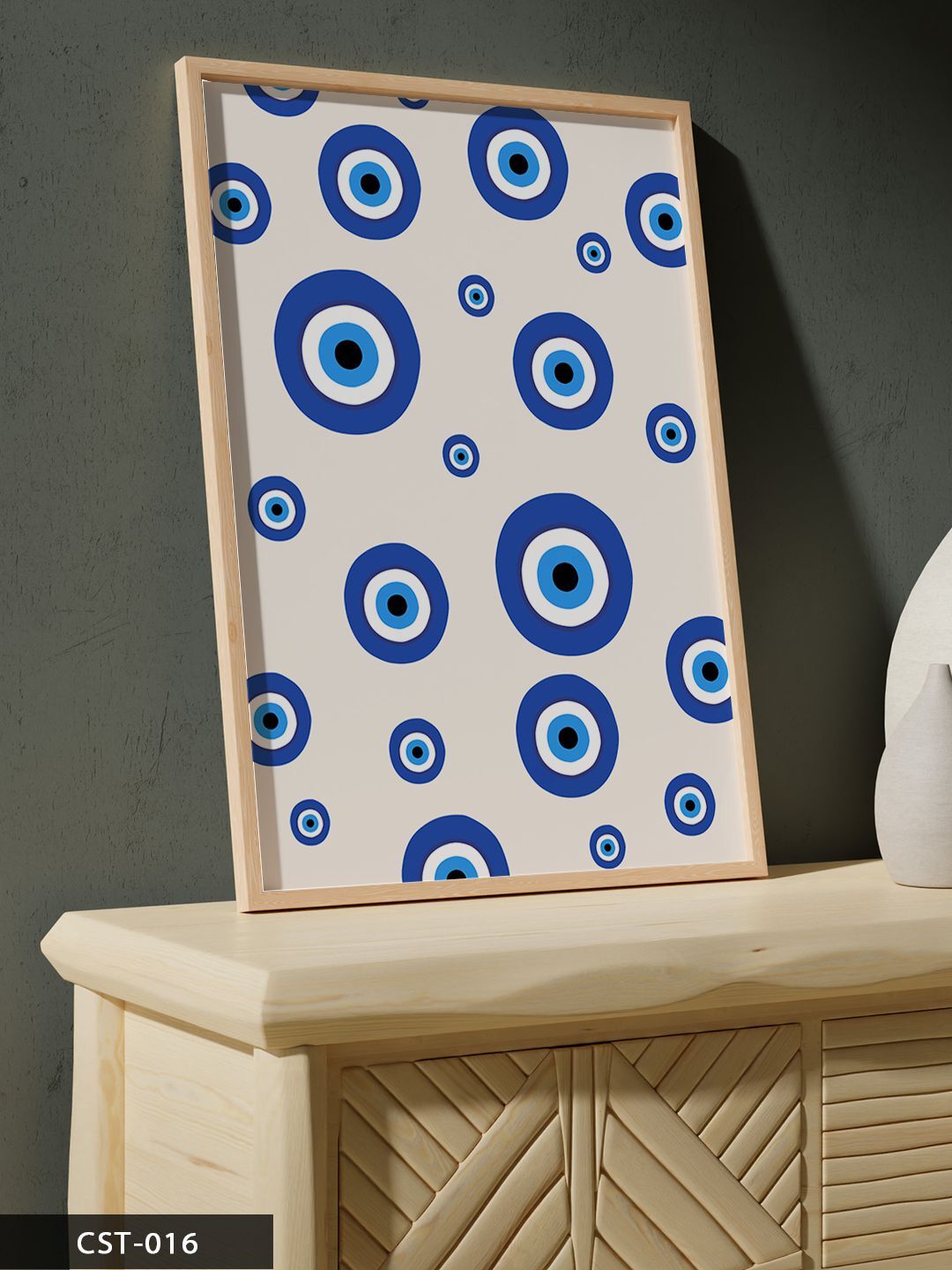 Nazar Boncuğu Tek Parça Ahşap Çerçeveli Tablo Naturel - 20 x 30 CM