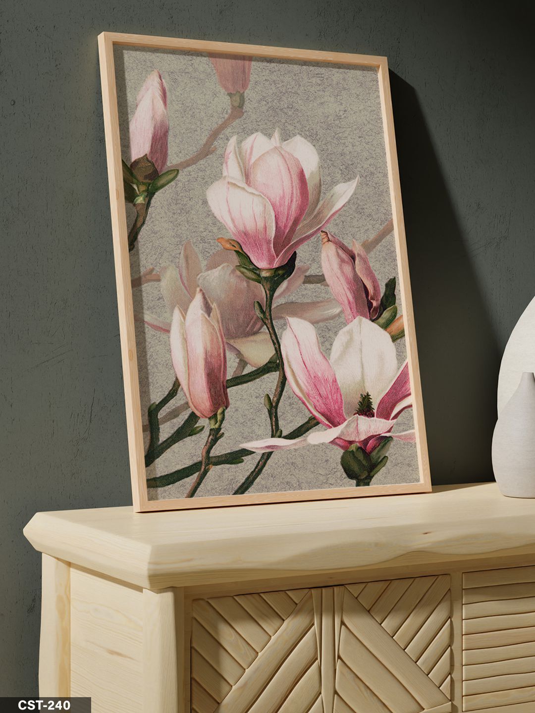 Pembe Manolya Tek Parça Ahşap Çerçeveli Tablo Naturel - 50 x 70 CM