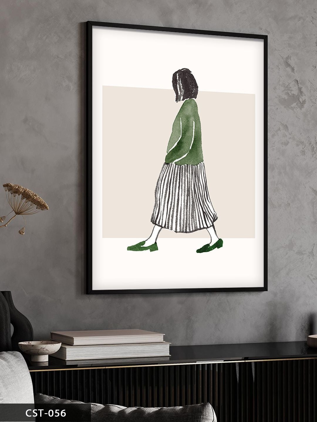 Yeşil Ayakkabılı Kadın Tek Parça Ahşap Çerçeveli Tablo Siyah - 30 x 40 CM