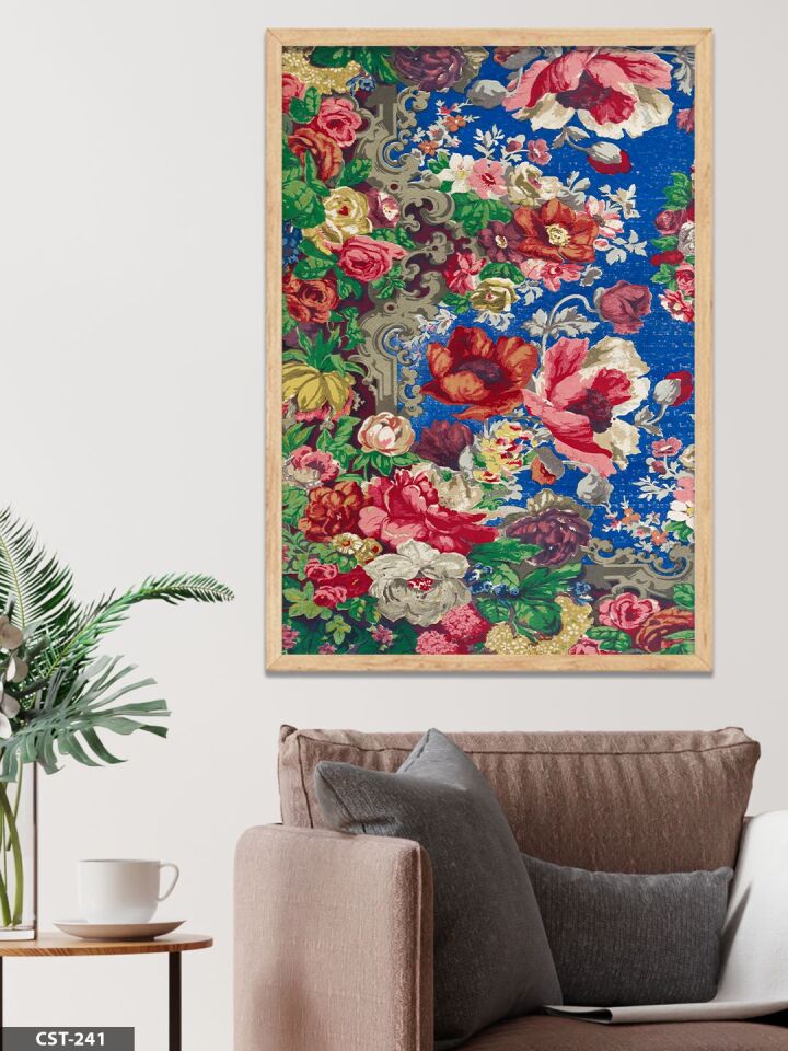 Çiçek Deseni Tek Parça Ahşap Çerçeveli Tablo Naturel - 50 x 70 CM