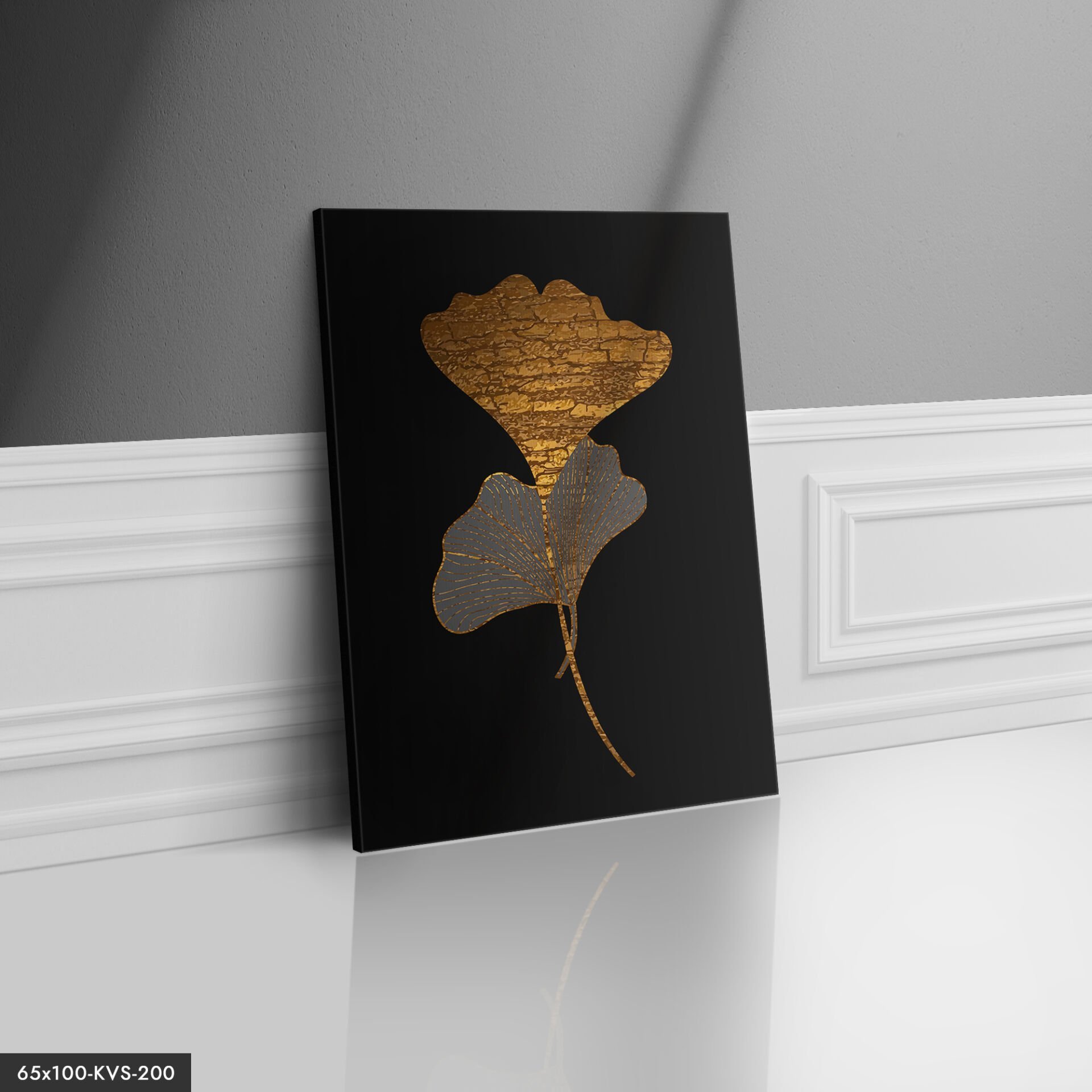 Gold Çizim Çiçek Kanvas - Canvas Tablo