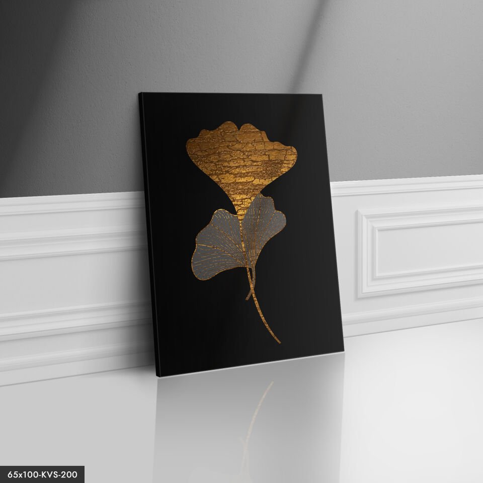 Gold Çizim Çiçek Kanvas - Canvas Tablo