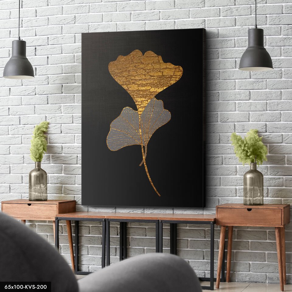 Gold Çizim Çiçek Kanvas - Canvas Tablo 40 x 30 CM - Çok Renkli