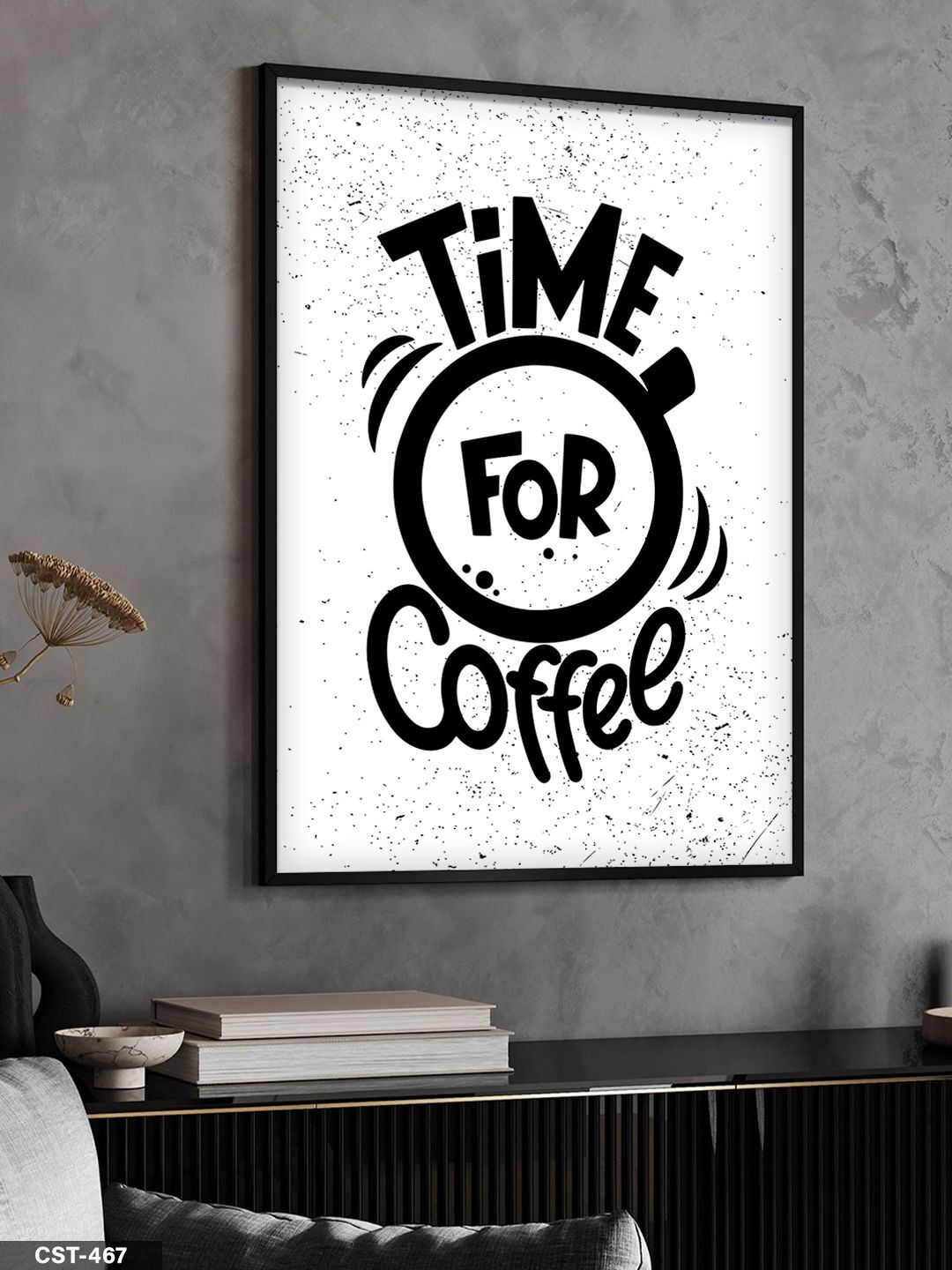 Time For Coffee Tek Parça Ahşap Çerçeveli Tablo Siyah - 40 x 60 CM