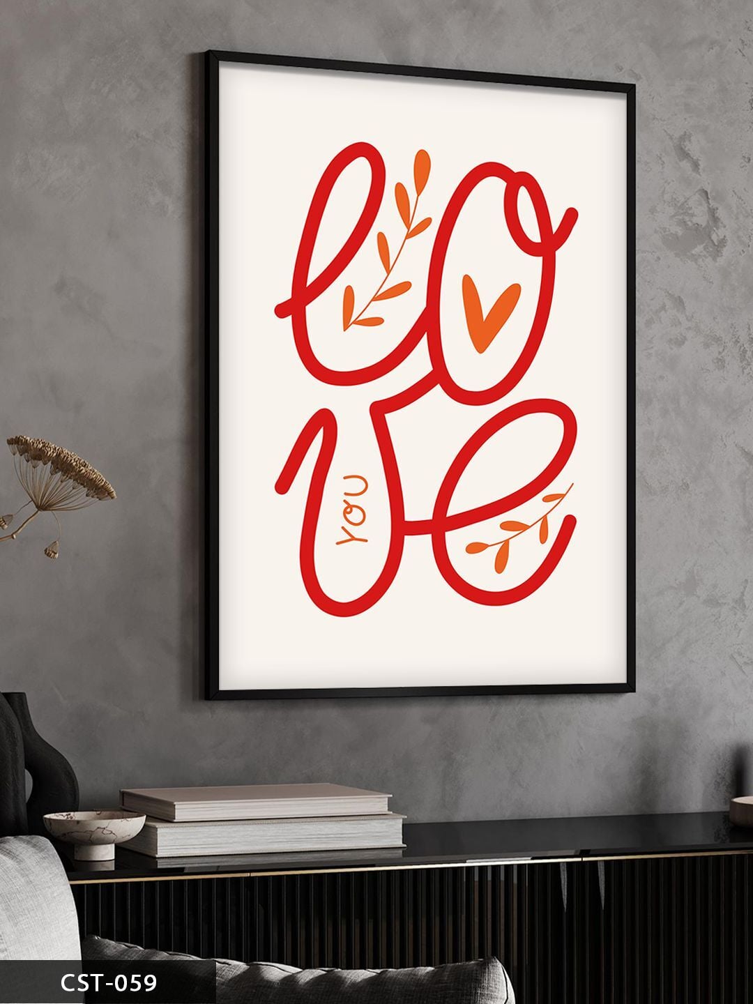 Love You Tek Parça Ahşap Çerçeveli Tablo Siyah - 30 x 40 CM