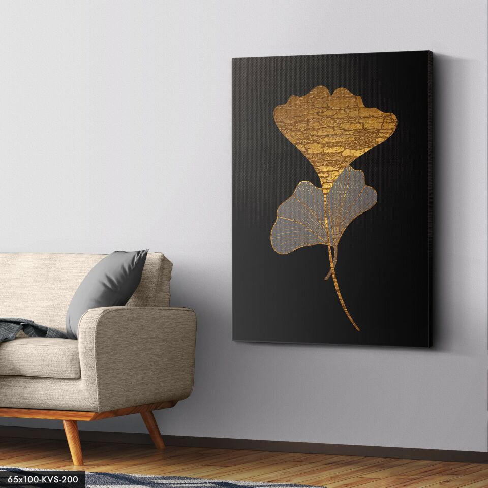 Gold Çizim Çiçek Kanvas - Canvas Tablo 40 x 30 CM - Çok Renkli