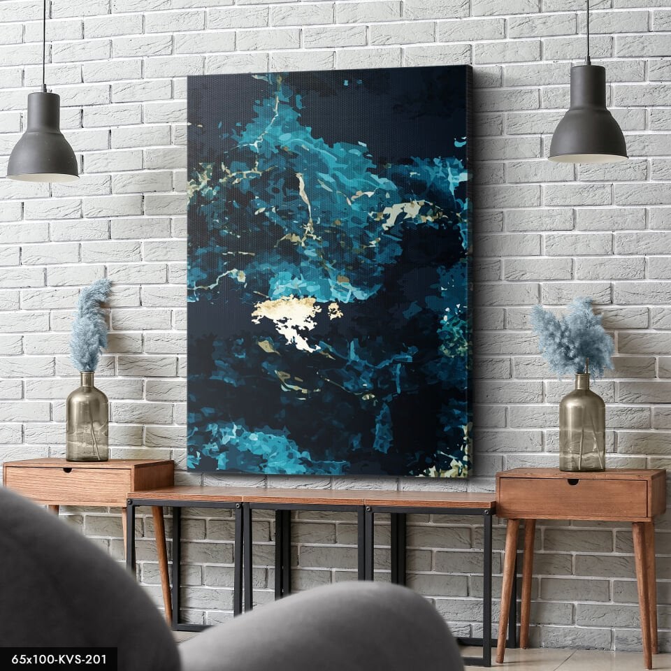 Turkuaz Parçalar Kanvas - Canvas Tablo 40 x 30 CM - Çok Renkli