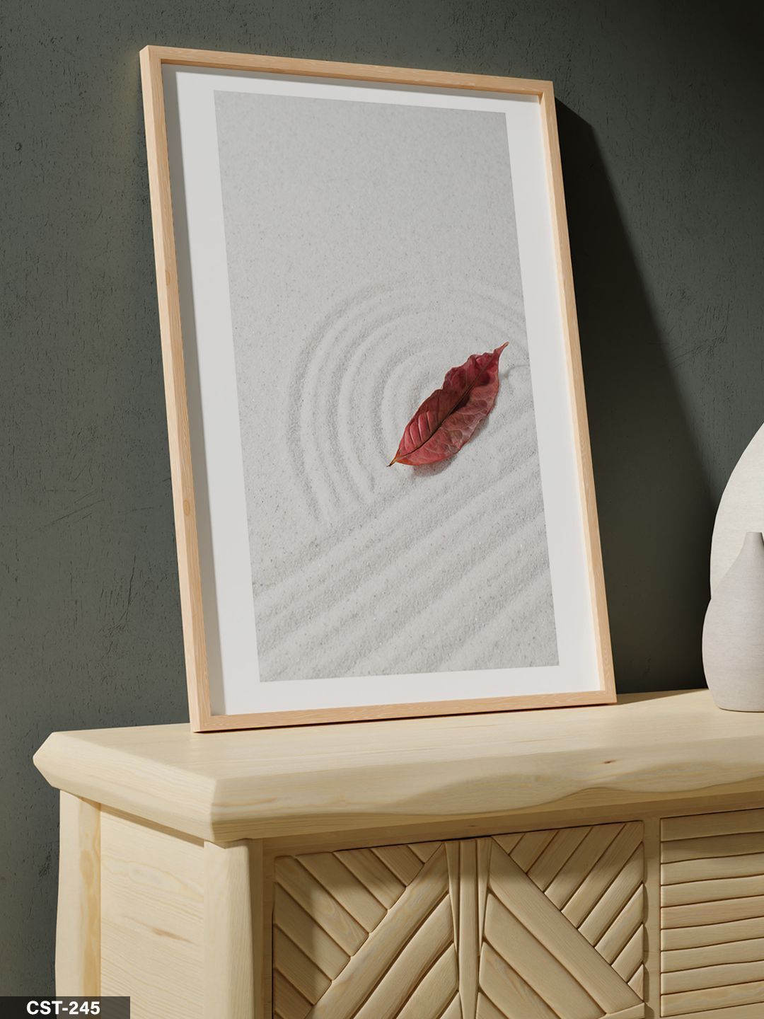 Kırmızı Yaprak Tek Parça Ahşap Çerçeveli Tablo Naturel - 50 x 70 CM
