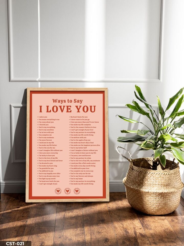 I Love You Tek Parça Ahşap Çerçeveli Tablo Naturel - 20 x 30 CM