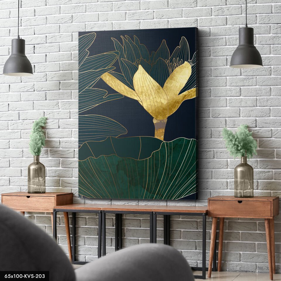 Gold Çiçek Kanvas - Canvas Tablo 40 x 30 CM - Çok Renkli